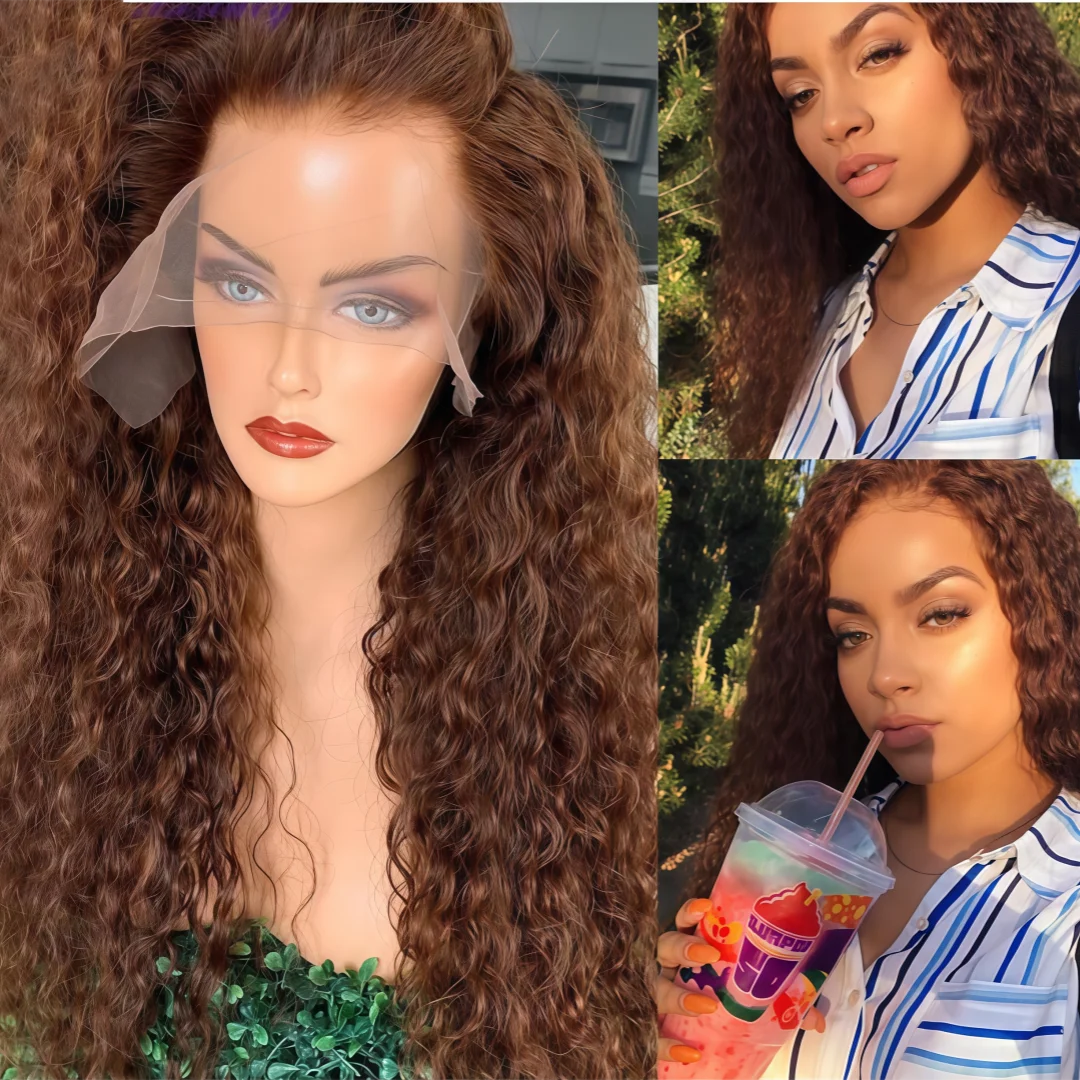 

Длинный 26-дюймовый мягкий темно-коричневый парик с плотностью 180, предварительно выщипанные кудрявые волосы для женщин, парик из натуральных волос, синтетические афро детские волосы