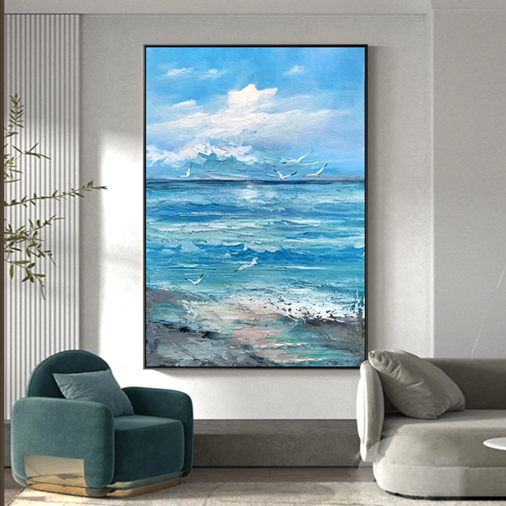 Sea Decor Paintings For Living Room Handmade Wall Art Abstact Landscape Decorative Canvas Paintings Picture Interior Decorations