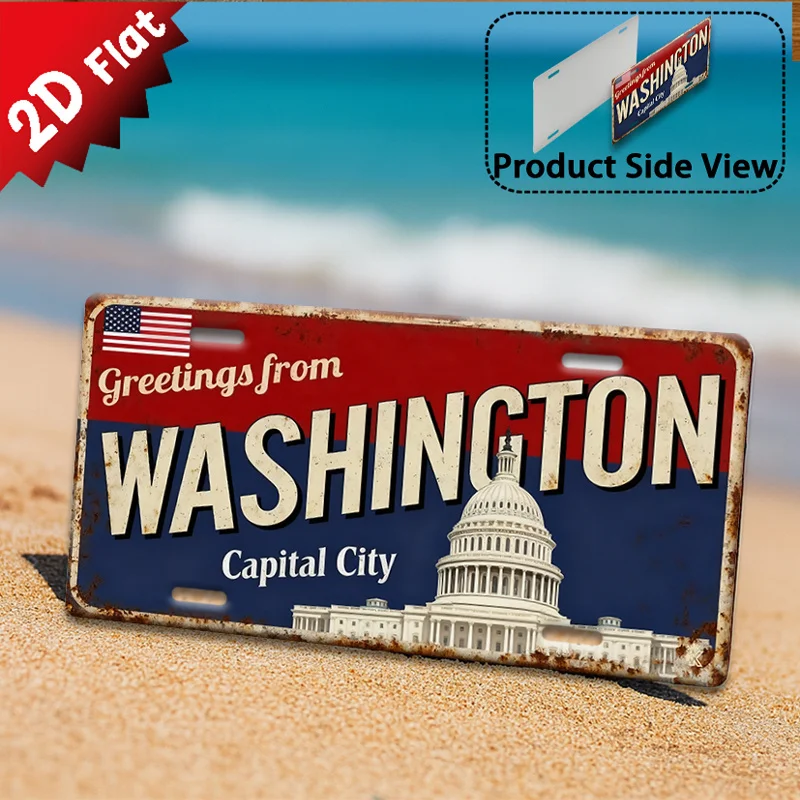 2D Flat,1pc, WASHINGTON Metal Sign, Outdoor Wall Art,  Metal Sign, Capital Landmark Decor, Office Wall Decor, Study Room Decor