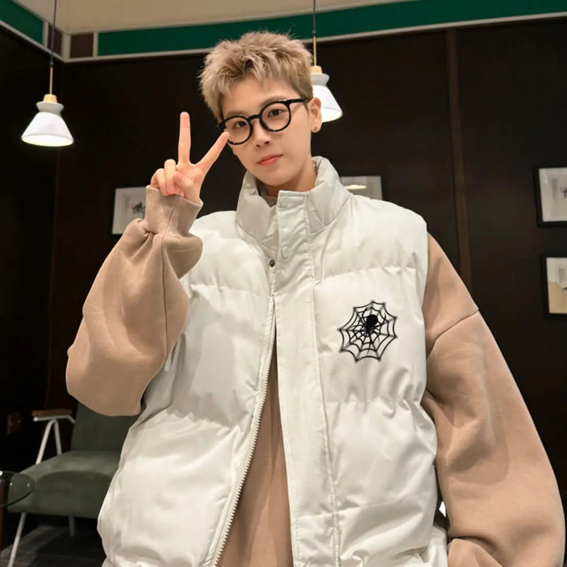 

Мужской утепленный хлопковый жилет свободного кроя, модная молодежная повседневная зимняя куртка с подплечниками, большие размеры