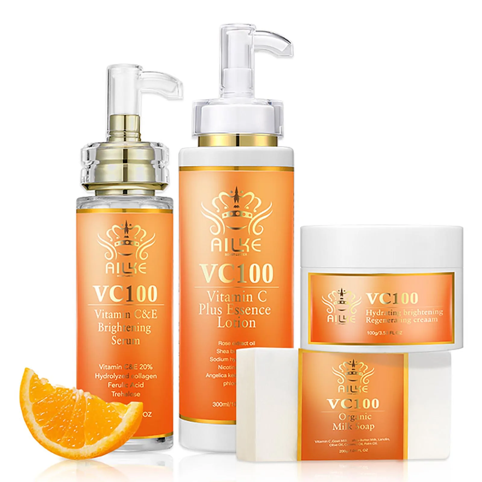 AILKE Vitamin C Whitening 4-in-1 Set, Smooth Skin, Reduce Wrinkles, Black Spots, Moisturizing, With Collagen, Vitamin E
