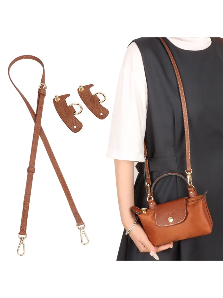 Conjunto de alça de ombro de couro genuíno para Longchamp Mini, sem soco, transformação, acessórios