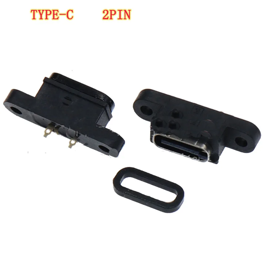 USB 3.1 Konektor Type-c 2Pin SMD SMT Kawat Las Perempuan Tahan Air Perempuan Soket Karet Cincin Arus Tinggi Cepat Pengisian Port