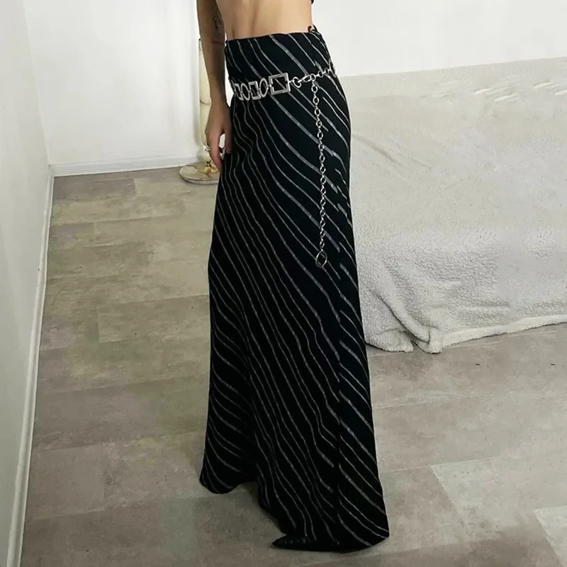 American Black Oblique Striped Printed Skirt Women Long Skirt Fashion Zipper Hip Skirts Female Summer