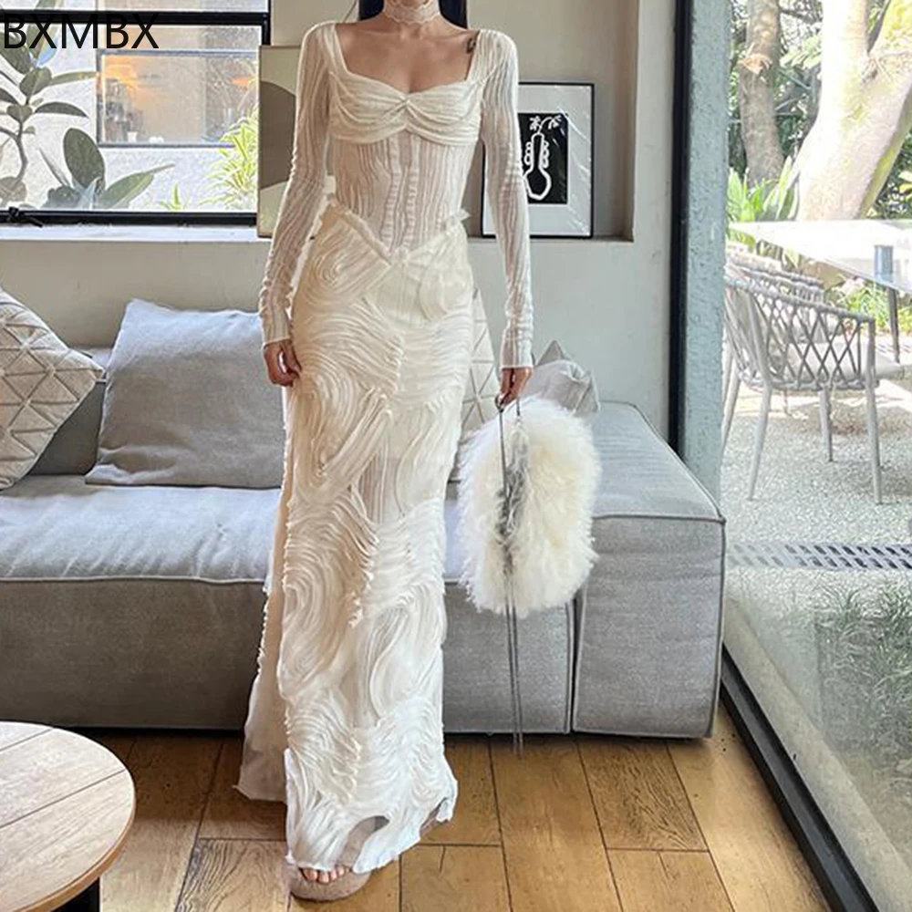 الفرنسية رومانسية الملمس الأبيض الربط تصميم سخية الرقبة محبوك فستان bodycon فستان فيستدو feminino #1