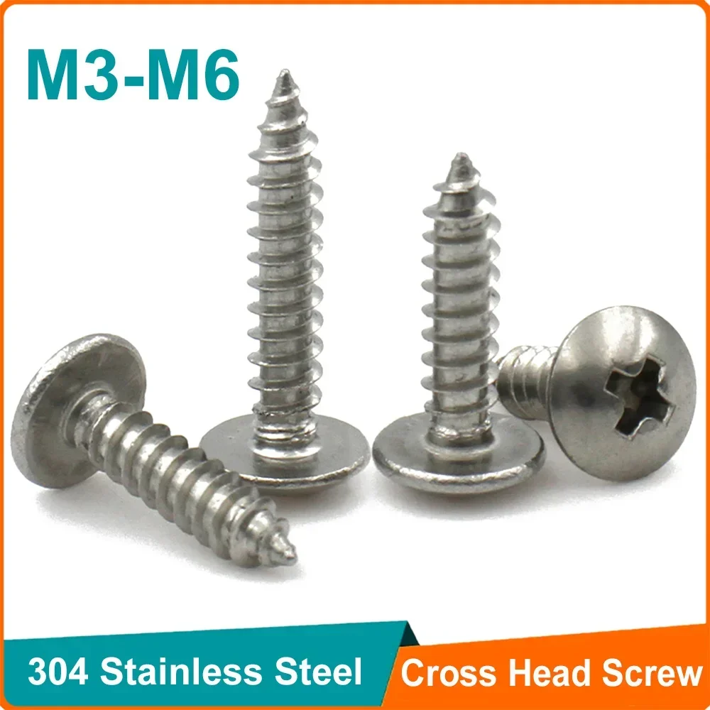 20-80pcs M3 M3.5 M4 M5 M6 304 Stainless Steel Phillips Mushroom Head Wood Screw Cross Recessed Truss Head Self-tapping Screw