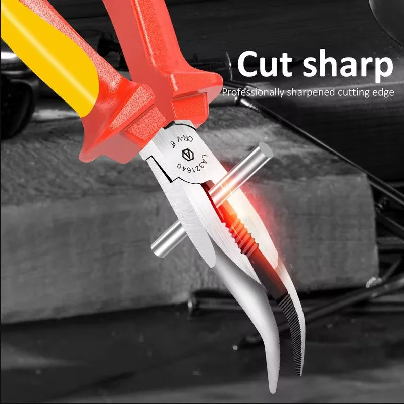 LAOA 8 In/6 in Bent Nose Pliers Hardware Plier Curved Nose Pliers Manual Pliers Stripping Electricians DIY Repair Hand Tools