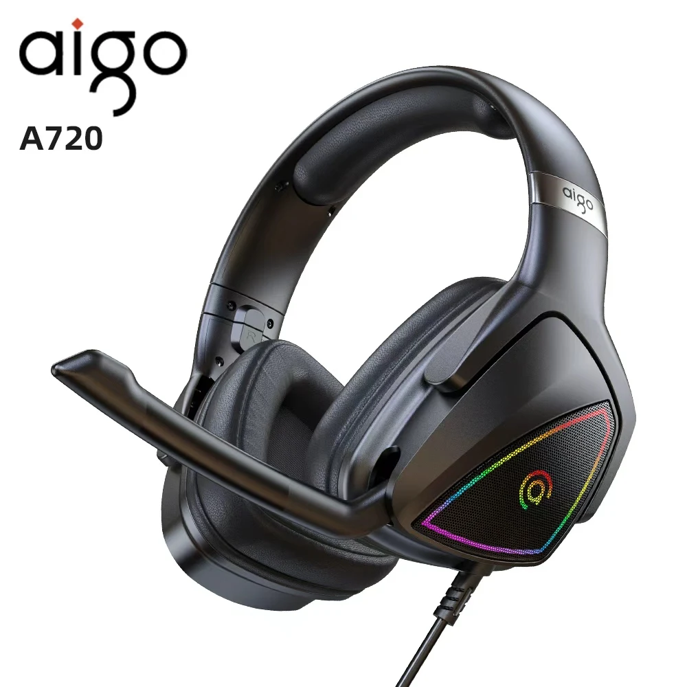 

Игровые наушники Aigo A720, 7,1-канальная компьютерная гарнитура с распознаванием звука и шумоподавлением, с вращающимся наушниками, складной микрофон