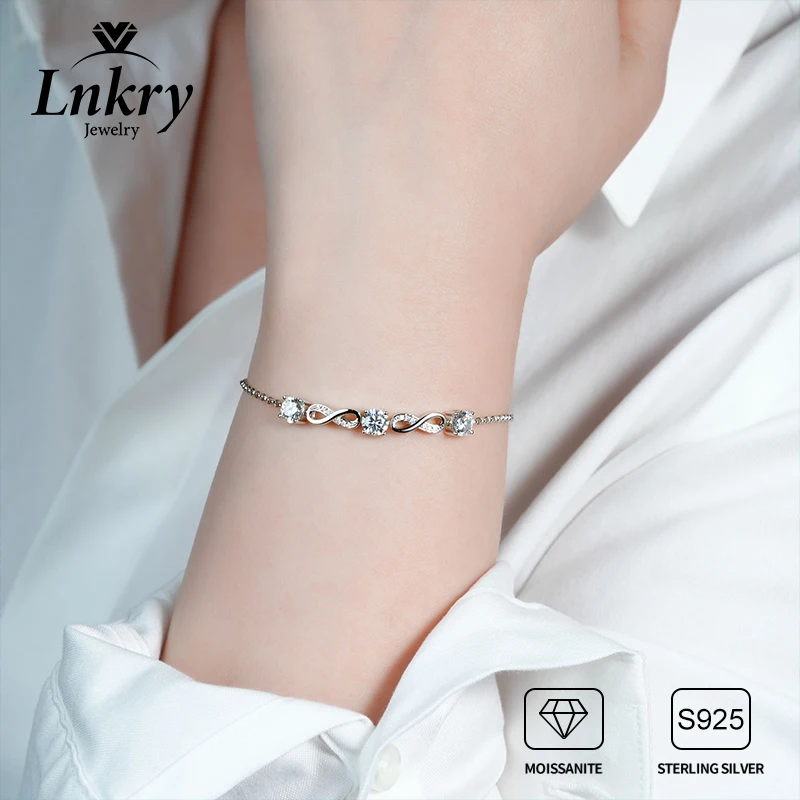 

Сертифицированный Lnkry браслет бесконечности из муассанита круглой огранки 5 мм для женщин, регулируемые браслеты из стерлингового серебра 925 пробы, ювелирные изделия для рук