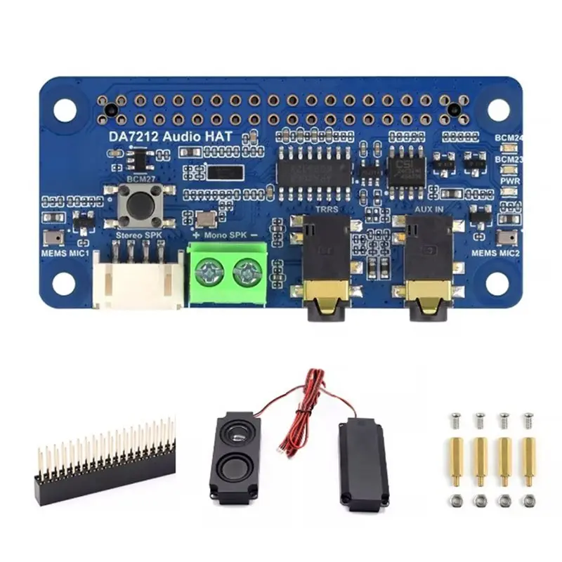 

Аудиоплата LXYB18B DA7212 I2S для Raspberry Pi со стереокодеком, двумя микрофонами, разъемами для наушников и AUX, а также встроенным динамиком
