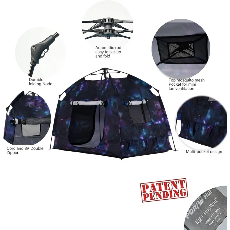 プレイテント ポータブルプレイハウス 屋内 屋外 キャリーバッグ付き ライトストリップデザイン 夜間使用可能 親の誕生日パーティー用スペース