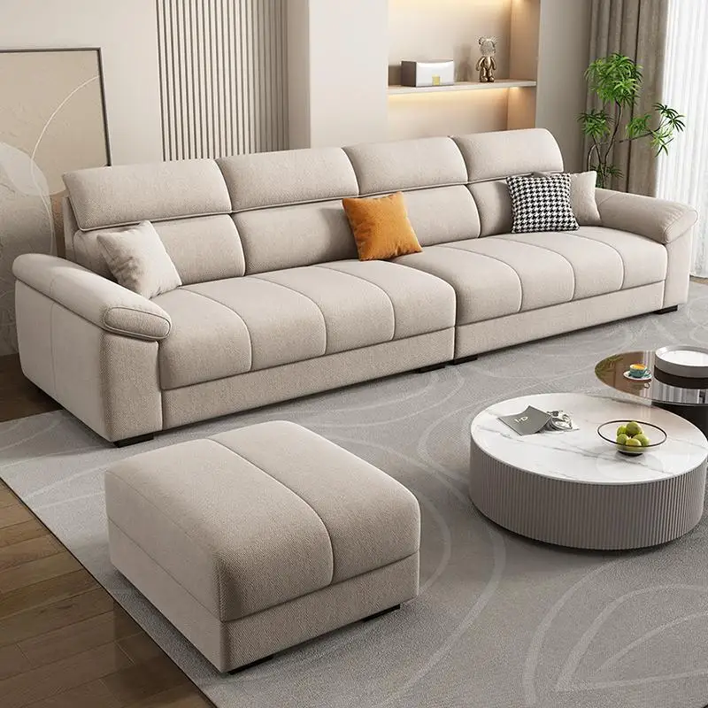 Sofá de tecido de algodão e linho, removível e lavável, sofisticado, simples, moderno, grande e pequeno, apartamento, sala de estar, creme