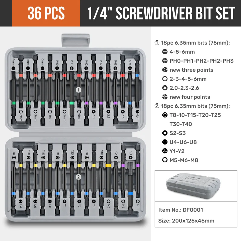 36/68 pces 1/4 "(6.35mm) torx chave de fenda conjunto de ferramentas de reparo screwdriverskit hex shank broca para ferramentas manuais do agregado familiar de energia