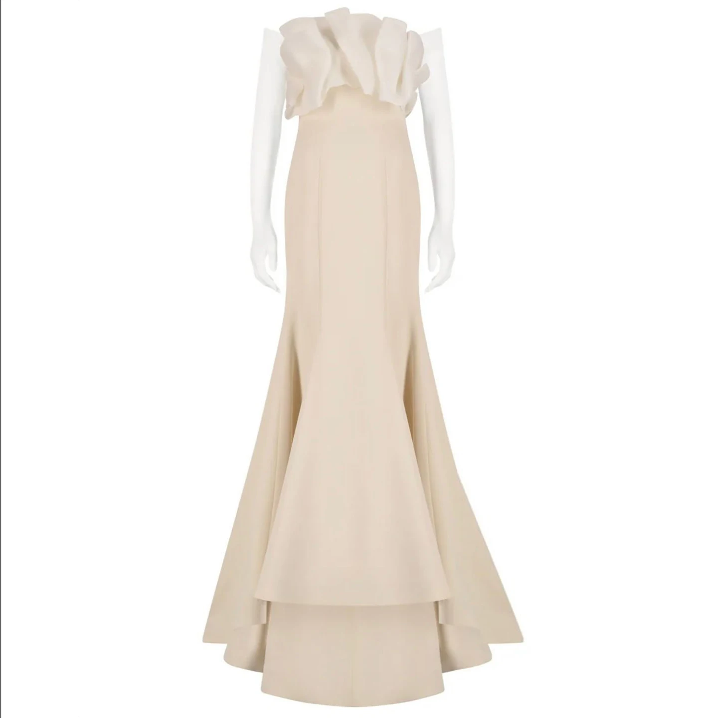 Sharon กล่าวว่า Elegant Beige Mermaid ชุดราตรีถุงมือ Ruffles สําหรับงานแต่งงานของผู้หญิงชุดราตรีคํา SF087 ที่กําหนดเอง