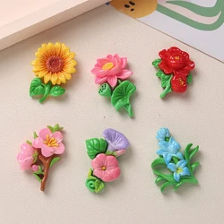 10PCS Shiny Lotus Sunflower Series Miniature Flat Back Resin Cabochons For Hairpin Scrapbooking DIY Home Decor Craft Accessories