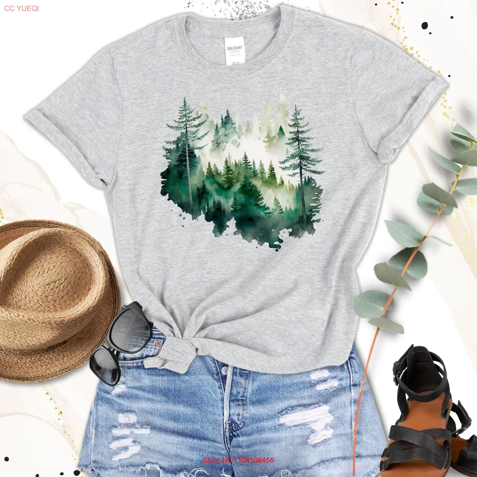 Pine Tree T Shirt for Men Line Birthday Him Outdoor Nature Enthusiast long or short sleeves