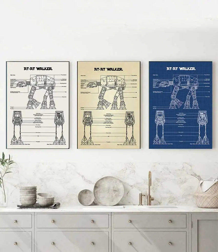 Walker Schematic Diagram Canvas Painting Home Decor AT-AT Walker Wall Art Blueprint Vintage Posters Imperial