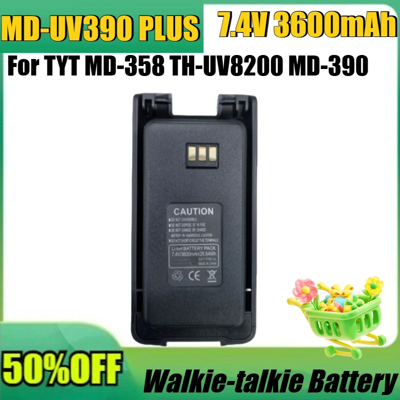 

New MD-UV390 Battery 7.4V 3600mAh Li-ion Battery Type-C Charger for TYT MD-358 TH-UV8200 MD-390 Two Way Radio