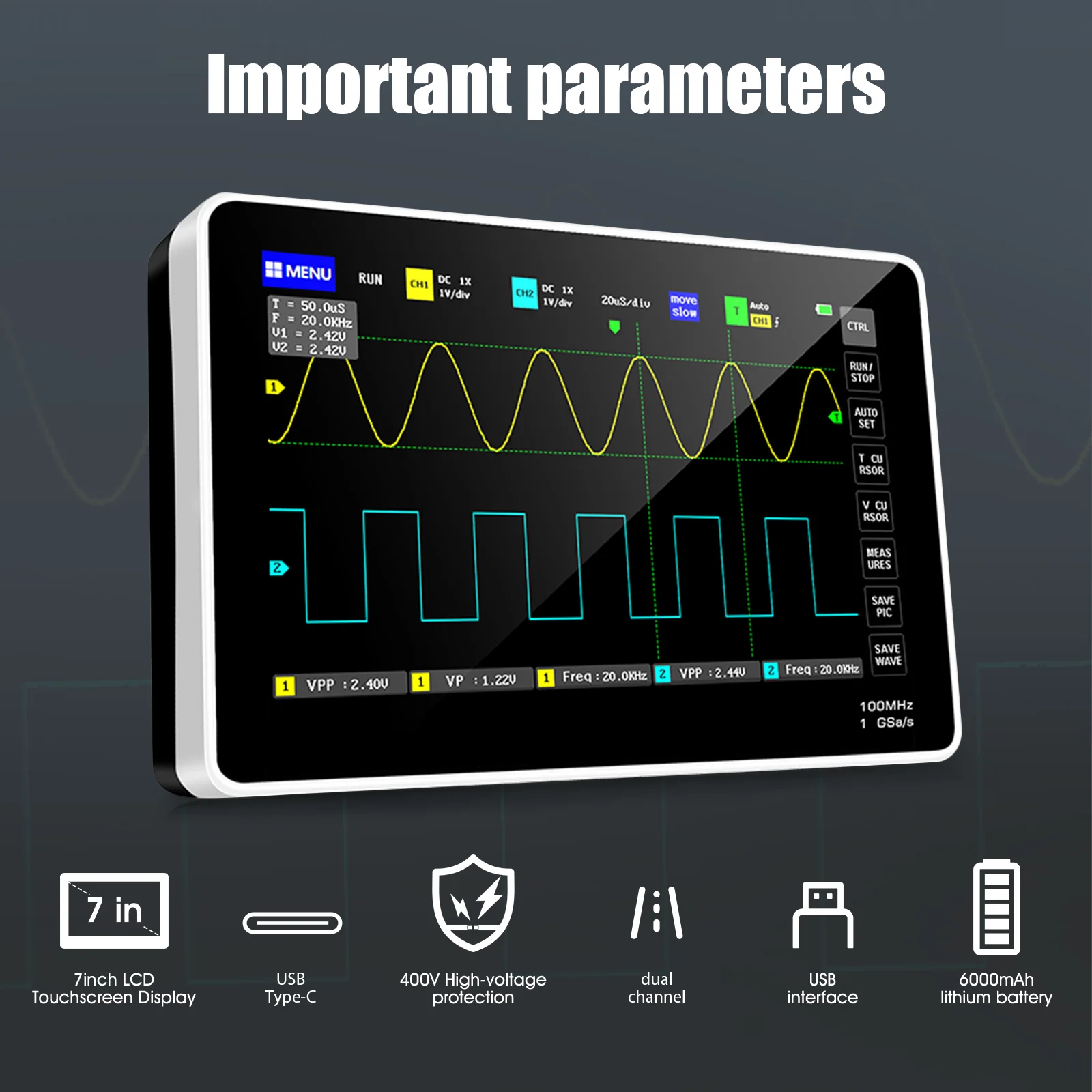 2CH 100MHz 1GSa s Tablet Oscil - Electronics Repair Engineer 评论和价格