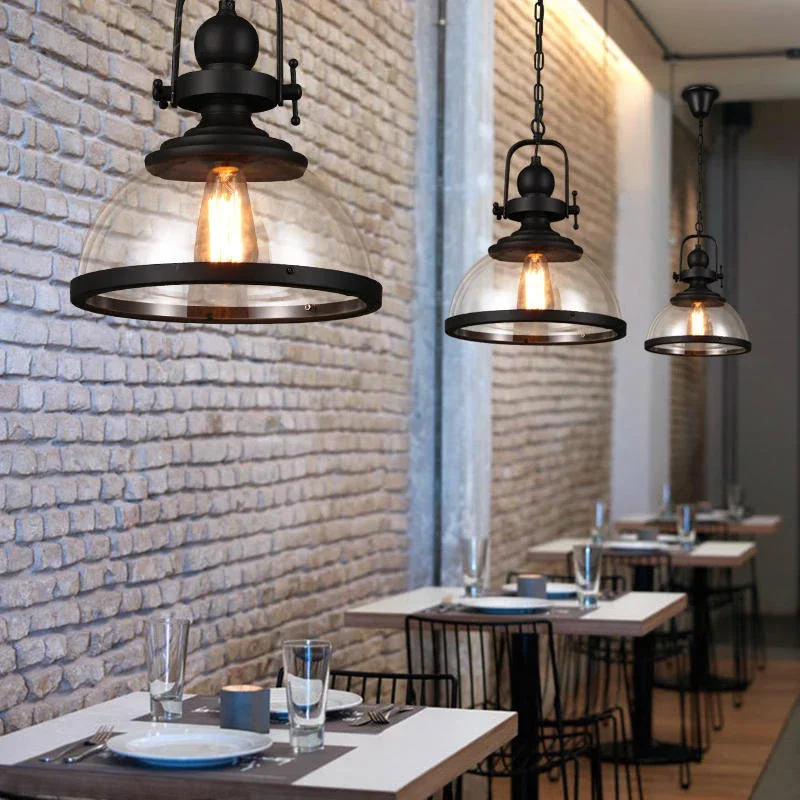 Fer pendentif LED lumières Loft industriel cuisine suspension lampe pour salle à manger décor maison luminaires abat-jour en verre