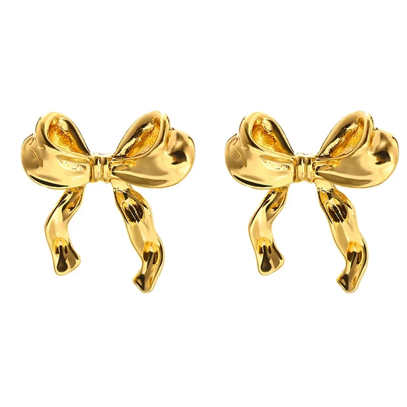 SIPENGJEL Gold Color Bow Aretes Stainless Steel Earrings for Women Cute Bow Knot Stud Nail Earrings Ear Piercing Accessories