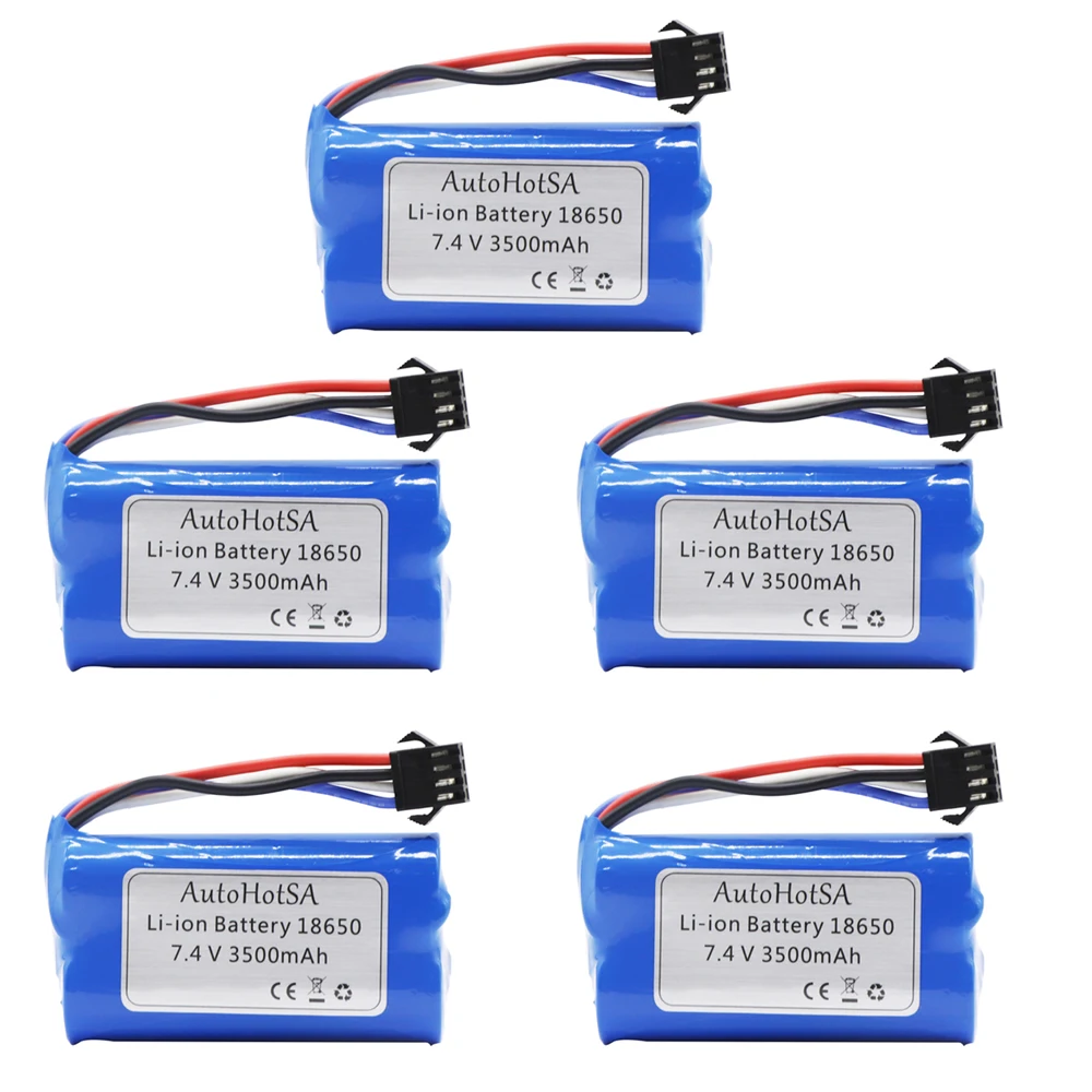 1-10PCS 7.4V 3500mah 18650 LI-ION Battery with SM-4P Plug for Udi007 udi002 Udi001 HJ806 RC toys Boat Spare Parts 2S battery