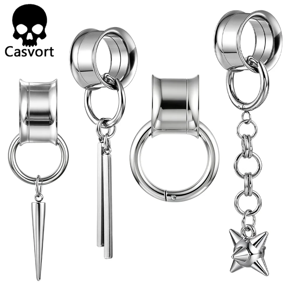 Casvort 2PCS 316L Stainless Steel DIY Dangle Ear Tunnels with Fixed O-Ring Hanging Earring Combo Body Piercing Gauge Expander