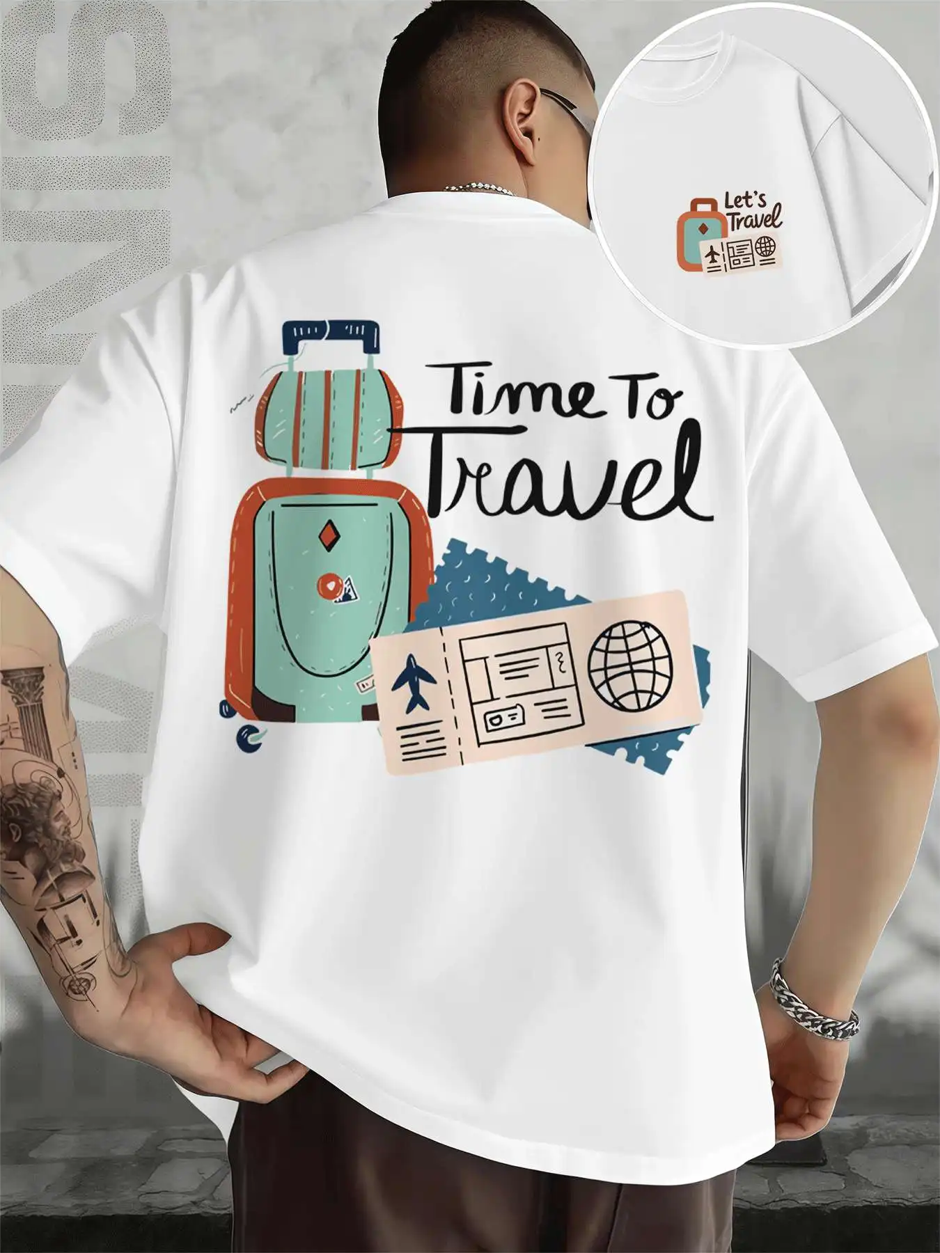 

Мужская футболка с рисунком для путешествий, мужская модная повседневная футболка с двусторонним принтом и круглым вырезом, 220 г/м2, футболка из чистого хлопка