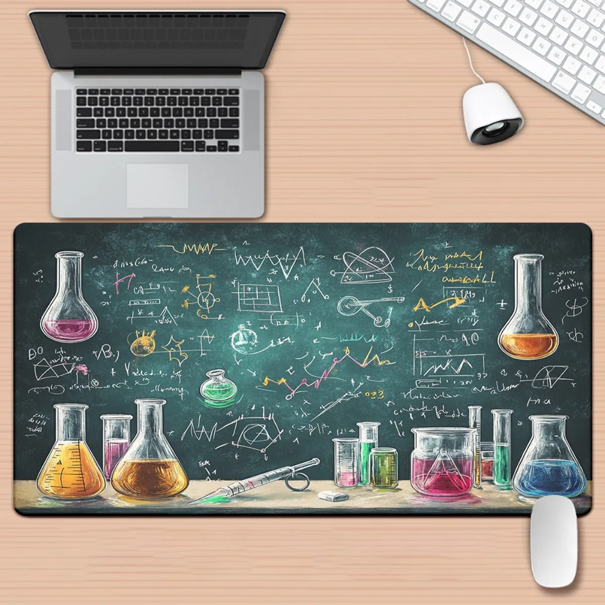 Chemistry Lab Science Desk Pad XXL Non-Slip Rubber Base Beaker Formula Mouse Pad for Students Teachers Office