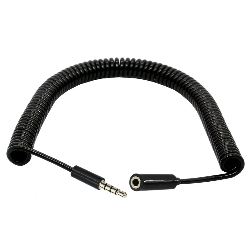 1m 3m 3.5mm Male To Male  Jack 4 Pole Male to Female Extension Aux Audio Spring Spiral Coiled Cable