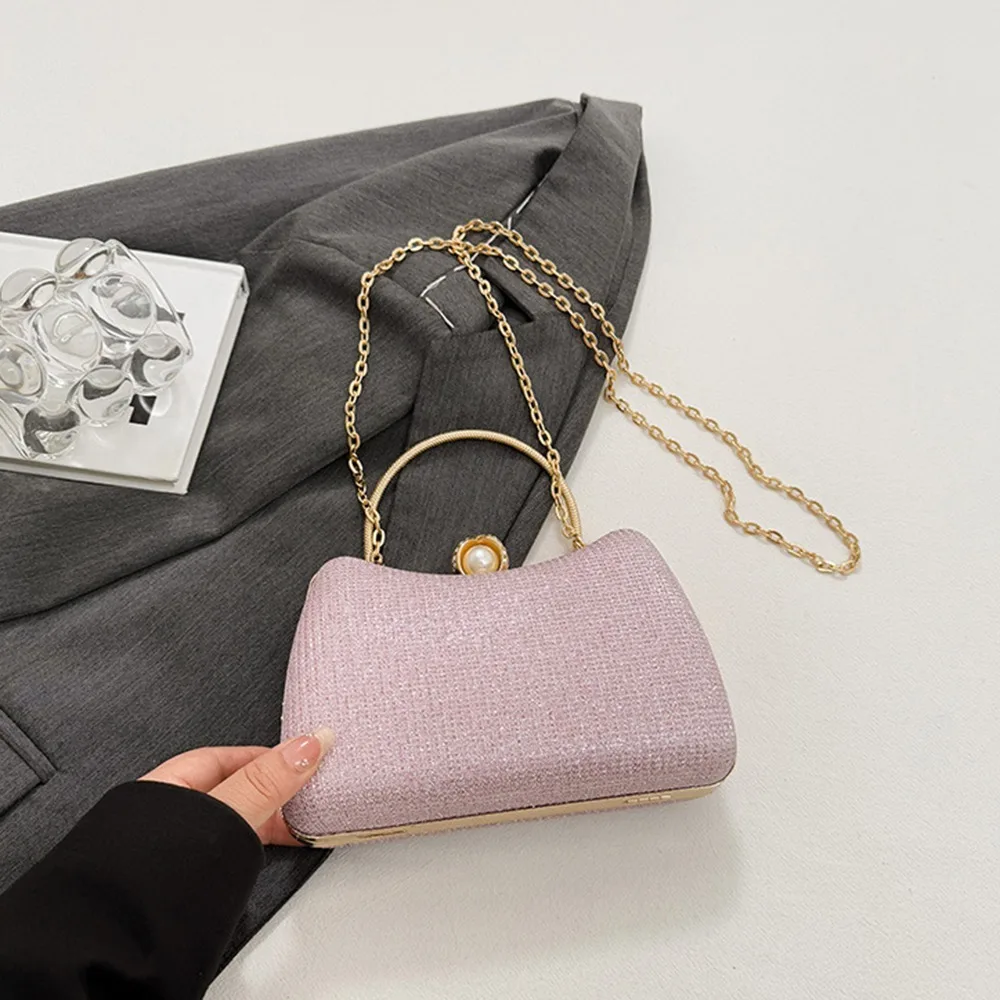 

Elegant Evening Banquet Bag Metal Top Handle Large Capacity Ladies Clutch Bag Phone Pouch Snap Closure Crossbody Bag Ladies
