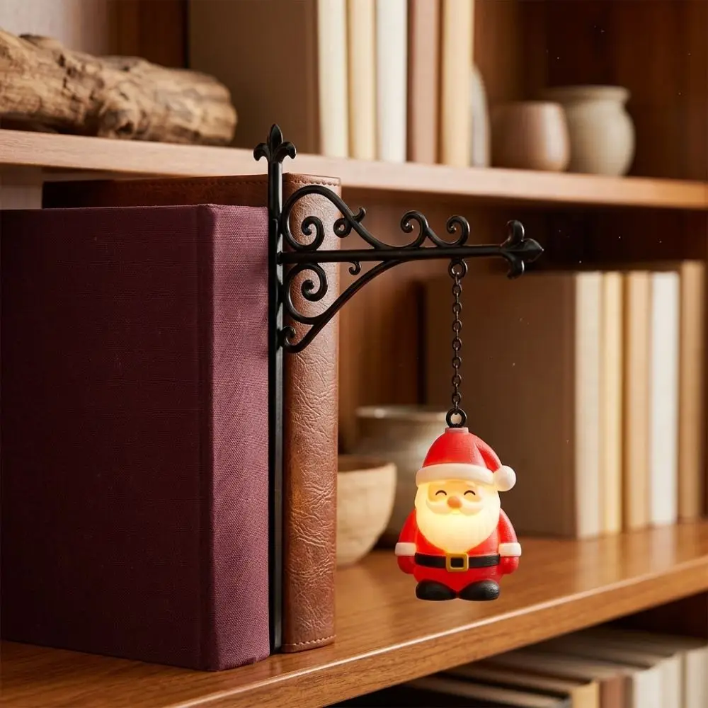 Vintage Christmas Bookshelf Lamp Iron Bracket Warm LED Light Hanging Bookend Light Xmas Themed Christmas Tree