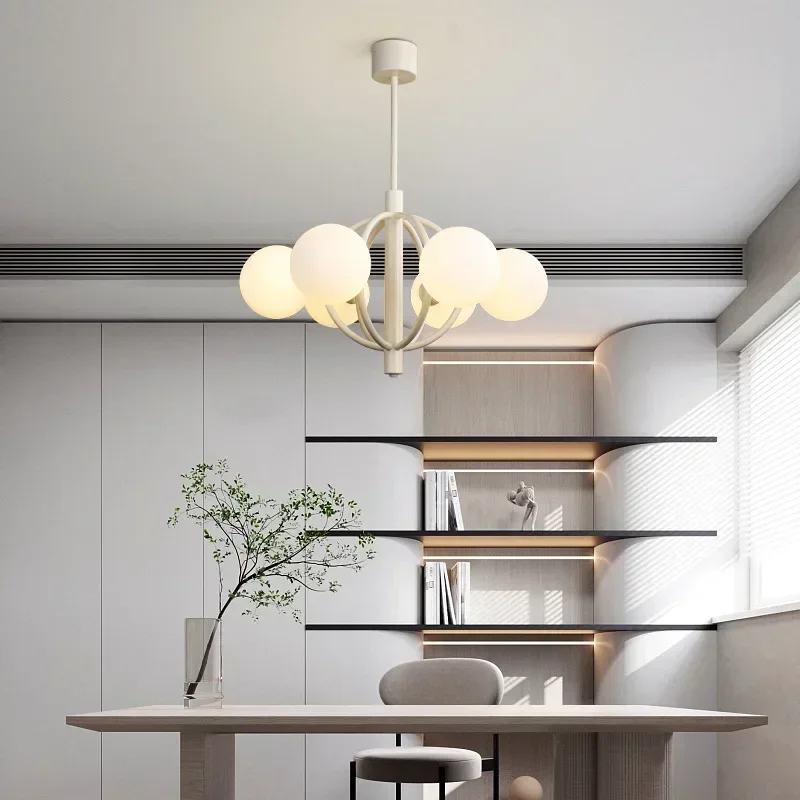 

MZISOSOD for French Cream Style White LED Glass Ball Chandelier for Living Dining Room Indoor Home Decorative Hanging Light