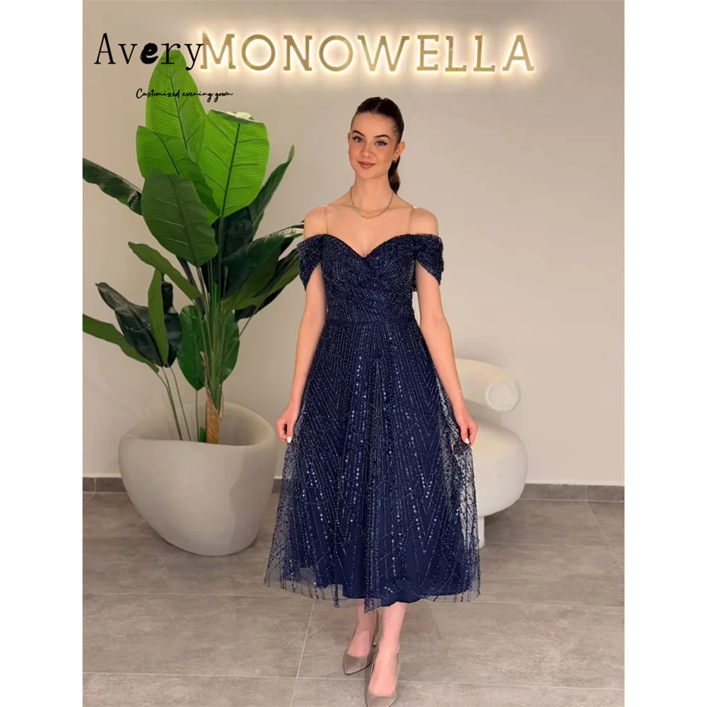 

Avery Custom Blue A Line Beads Sweetheart Роскошные женские вечерние платья Элегантные женские платья 2025 Женское роскошное вечернее платье