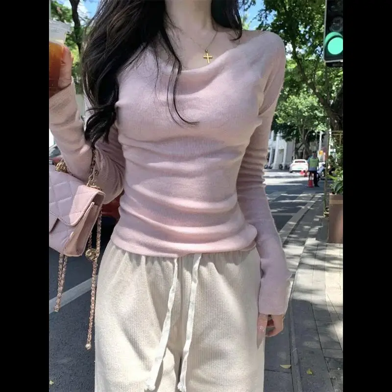 بلوزة نسائية خريفية أنيقة وعصرية بلون واحد، تصميم فضفاض بياقة عالية، مناسبة للعمل، ذات قصة رفيعة وراقية