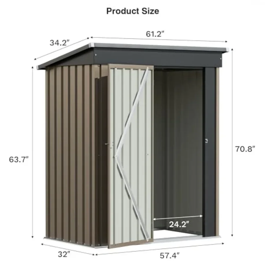 Outdoor Storage Shed for Backyard Patio Use, Made of Metal with Gray Finish, Featuring Lockable Door and Sloping Roof for Weath