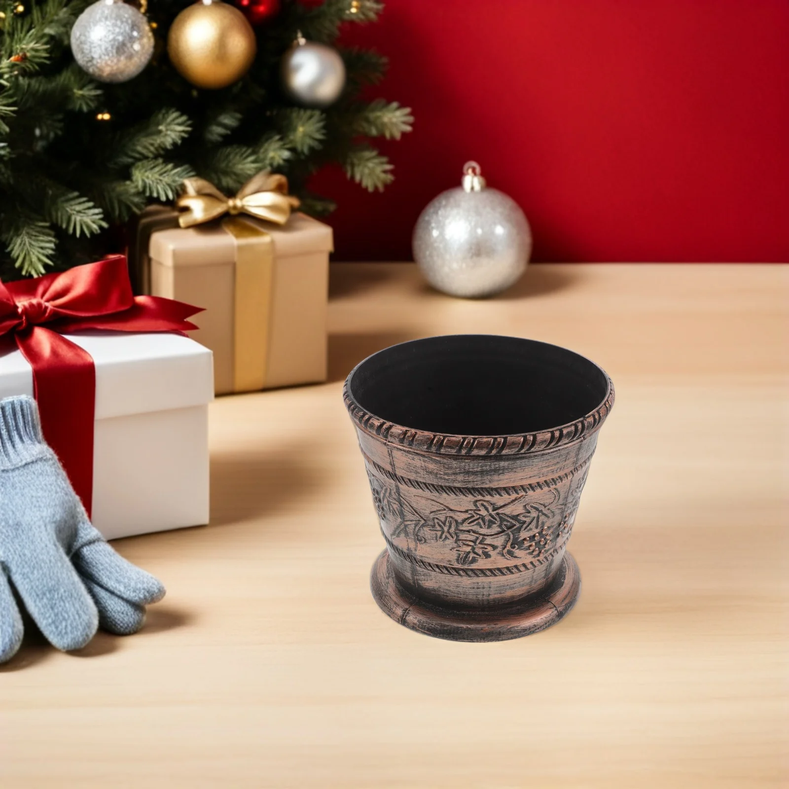 

Christmas Tree Base 6.41x6.41x5.89in Dark Brown Secure Plastic Stand Fake Tree Holder Indoor Holiday Party Decoration Stand