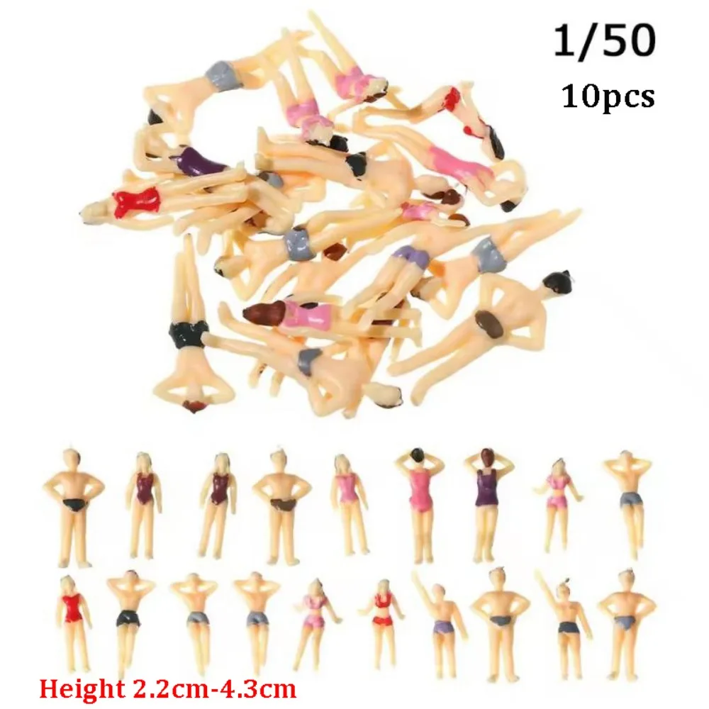 10Pcs Miniature Different Poses Colorful Plastic Swimming Figures Model 1:100/1:150/1/200/1:75/1:50 Scale Trains Beach Scenery