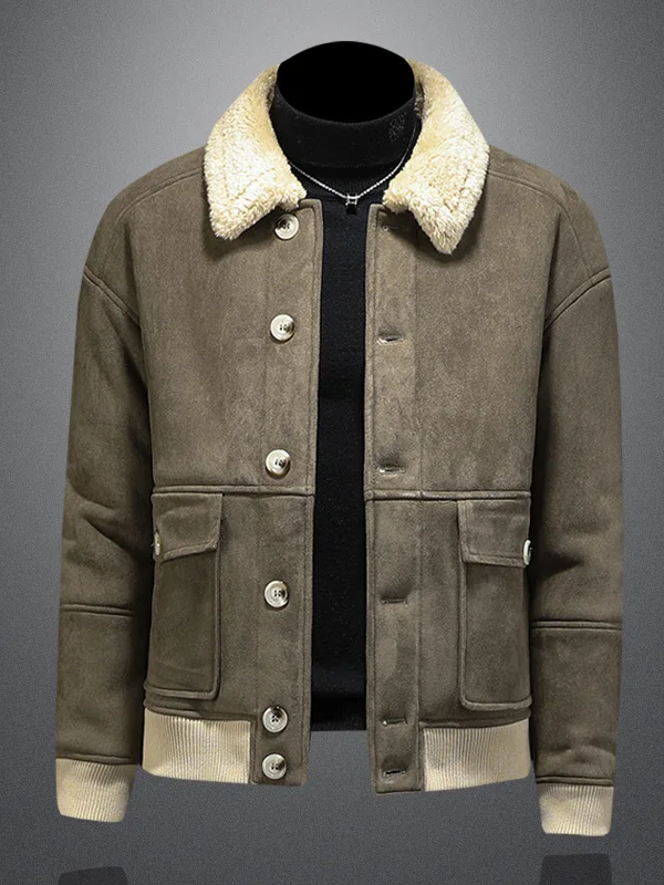 

Мужская зимняя куртка-байкер с подкладкой из овечьей шерсти, повседневная, приталенная, из полиэфирного волокна, теплая