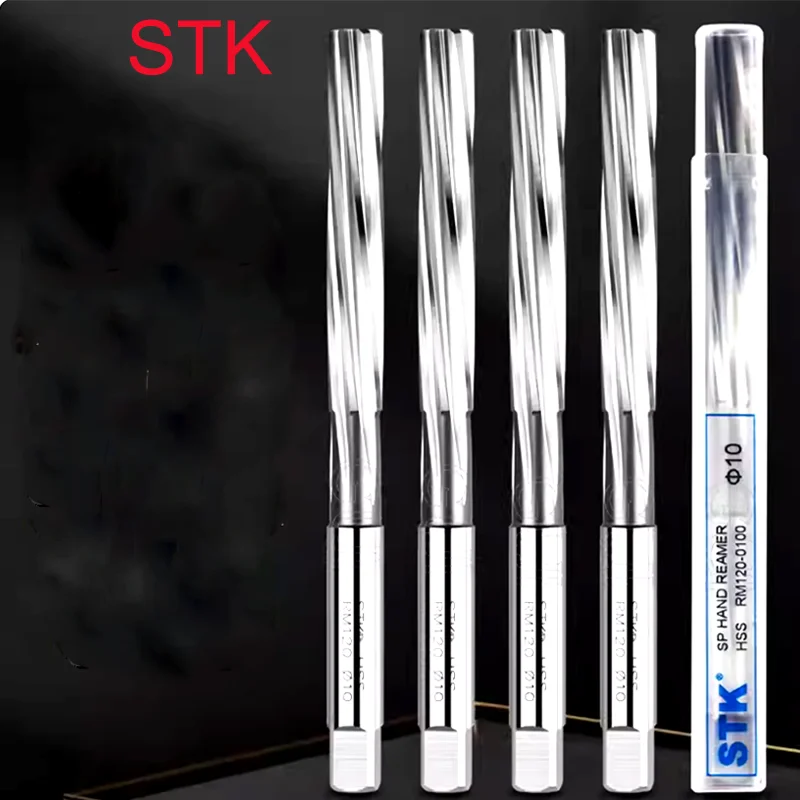 Japan Original STK 1PCS HSS Hand Reamer Chucking Machining Tool Spiral Flute Cobalt Cutting H7 Shank Diameter 2-16 mm