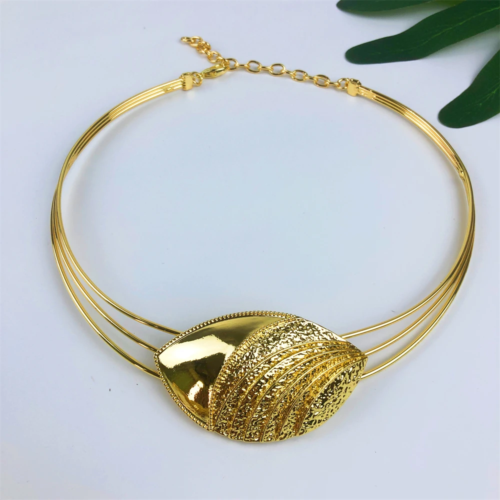 18K Gold Plated Golden Jewelry Set for Women African Necklace Pendant Earring Bracelet Ring Luxury Fashion Party Wedding Gifts