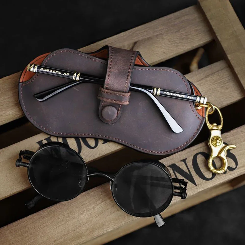 KLASSNUM Portable Vintage Glasses Case Men PU Leather Glasses Bag