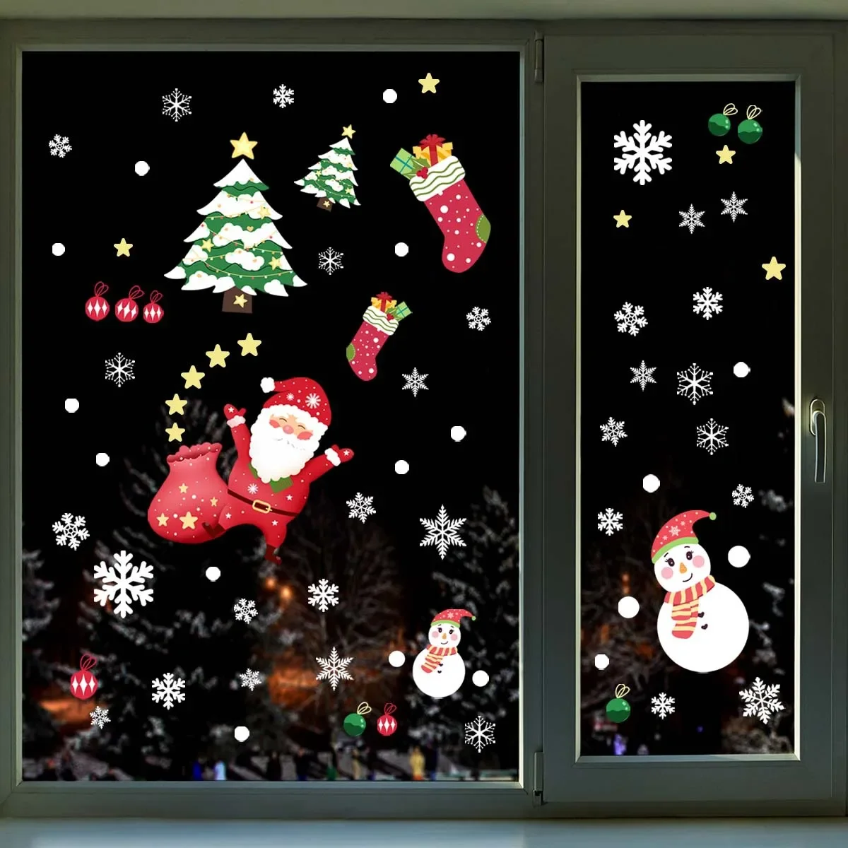 Santa Claus Snowflakes Christmas Wall Stickers Electrostatic Stickers Window Glass Double Sided Visible Decorative