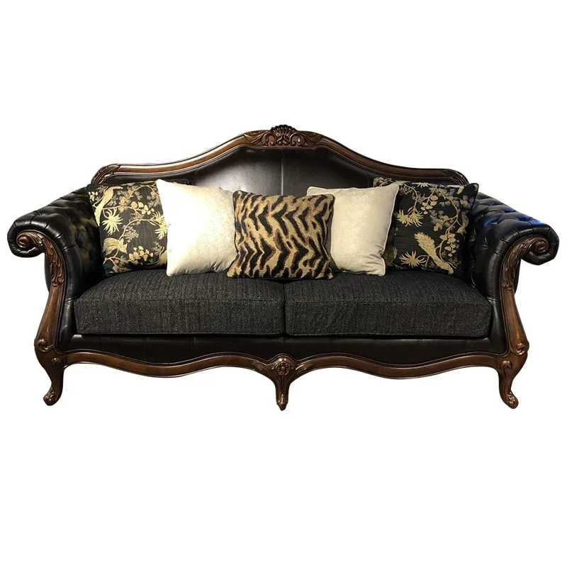 

~Кожаный диван, размер квартиры, гостиная в европейском стиле, современная простая светлая роскошная темно-коричневая мебель