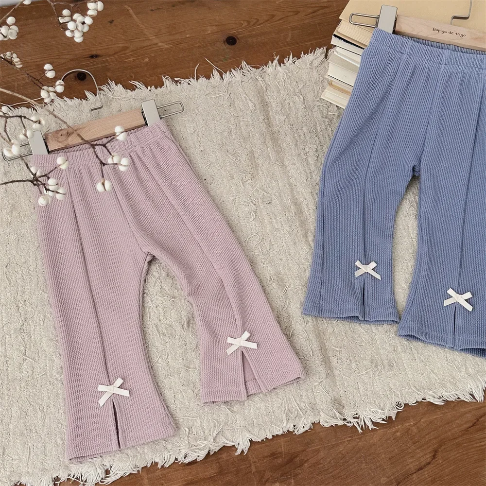 MILANCEL New Autumn Baby Bell-bottoms Infant Cute Pit Strip Bow Flared Trousers Girls Thin Style Outwear Pants