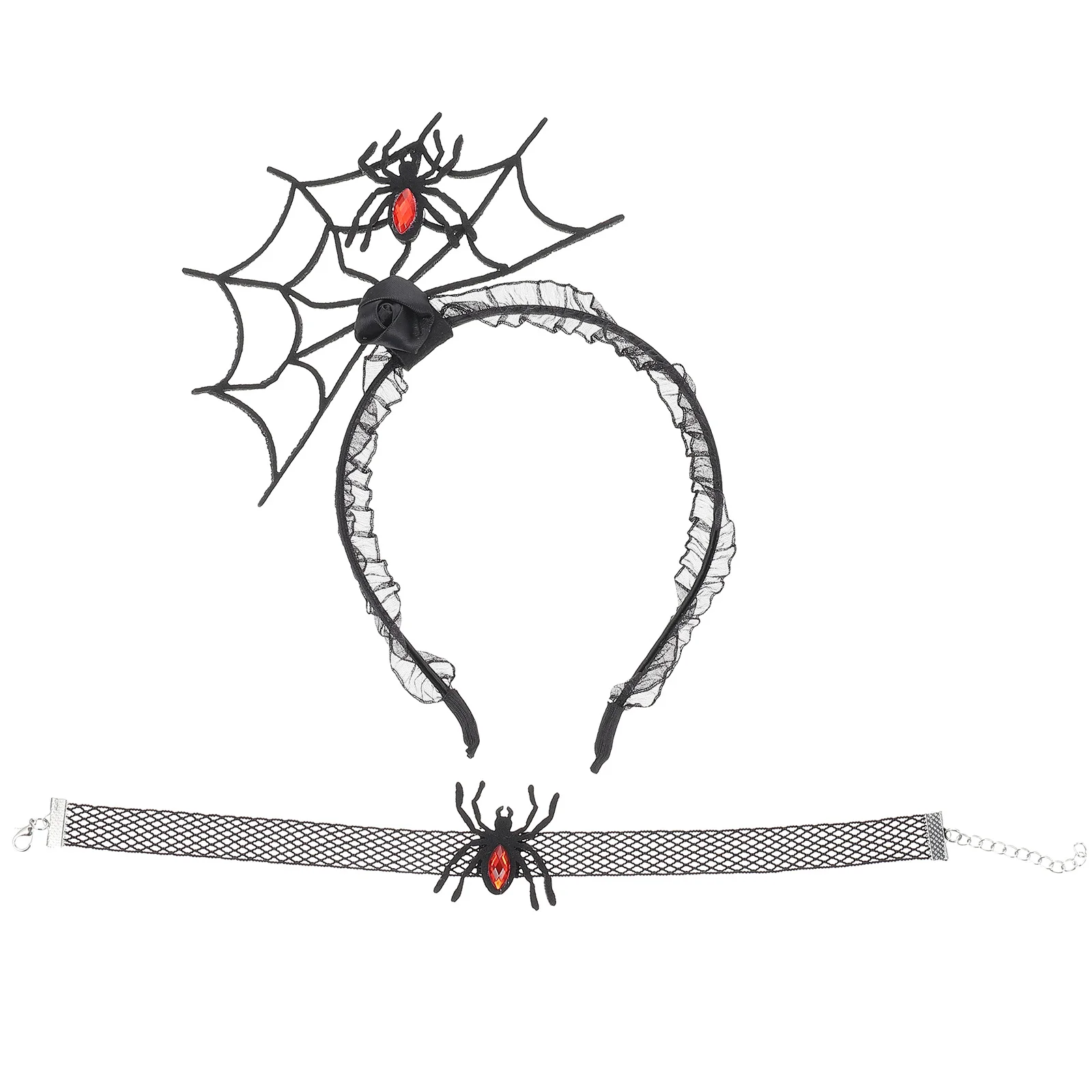 1 set di fasce per capelli di Halloween, set di girocollo, accessori per costumi da festa, oggetti di scena cosplay, decorazioni per ragni, vacanze, festival, bambini, adulti, spettrali