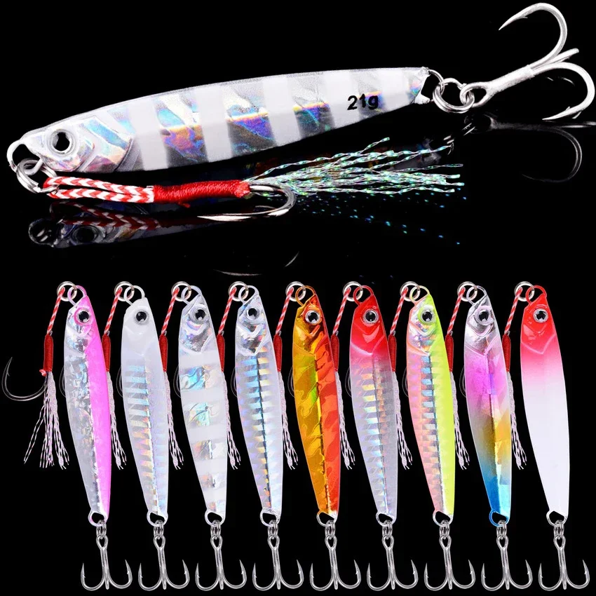 10pcs Metal Jig 7g 10g 14g 17g 21g 28g 40g Sea Shore Casting Jigging lures Jigs Spoon Saltwater Fishing lure Set Artificial Bait