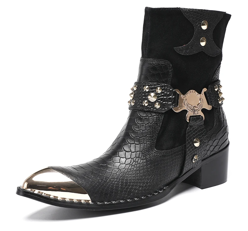 Designer Stil Männer Stiefeletten Gemischte Farbe Echtes Kuh Leder High Heels Mann Chelsea Schuhe Niet hochhackigen Modell Luxus stiefel – Detail 12