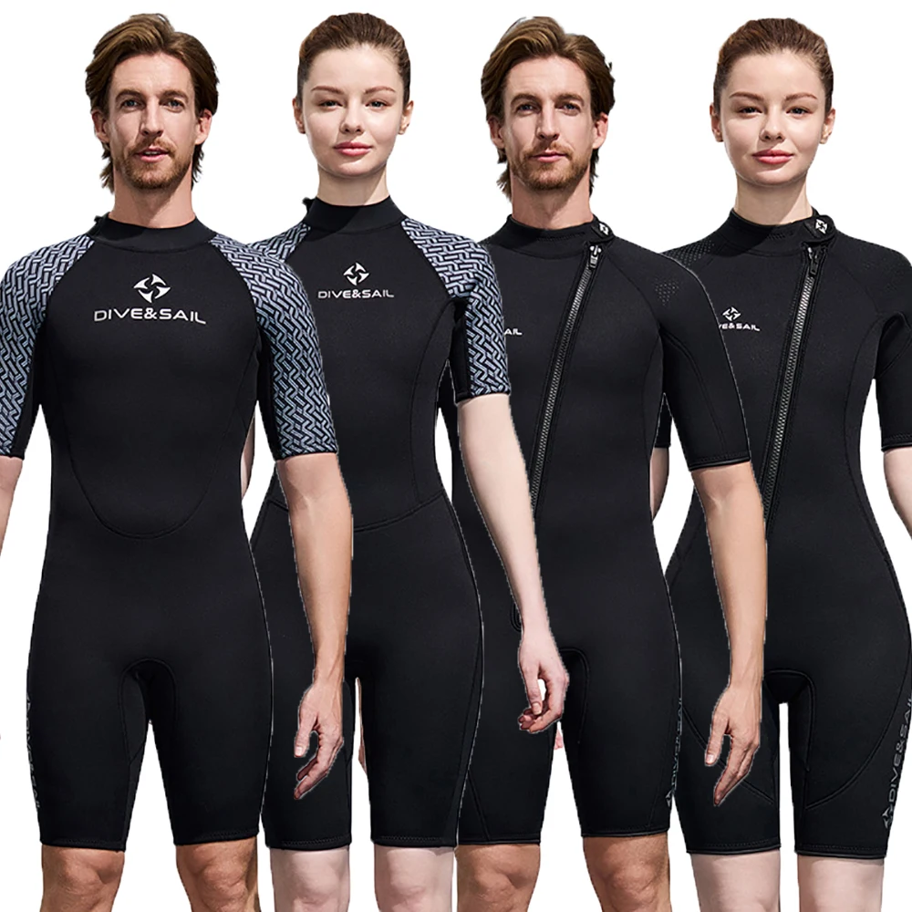 

Men Women Shorty Wetsuits 2mm Neoprene Diving Suits Surfing Swimming Long Sleeve Keep Warm UV Protect Back Zip for Water Sports