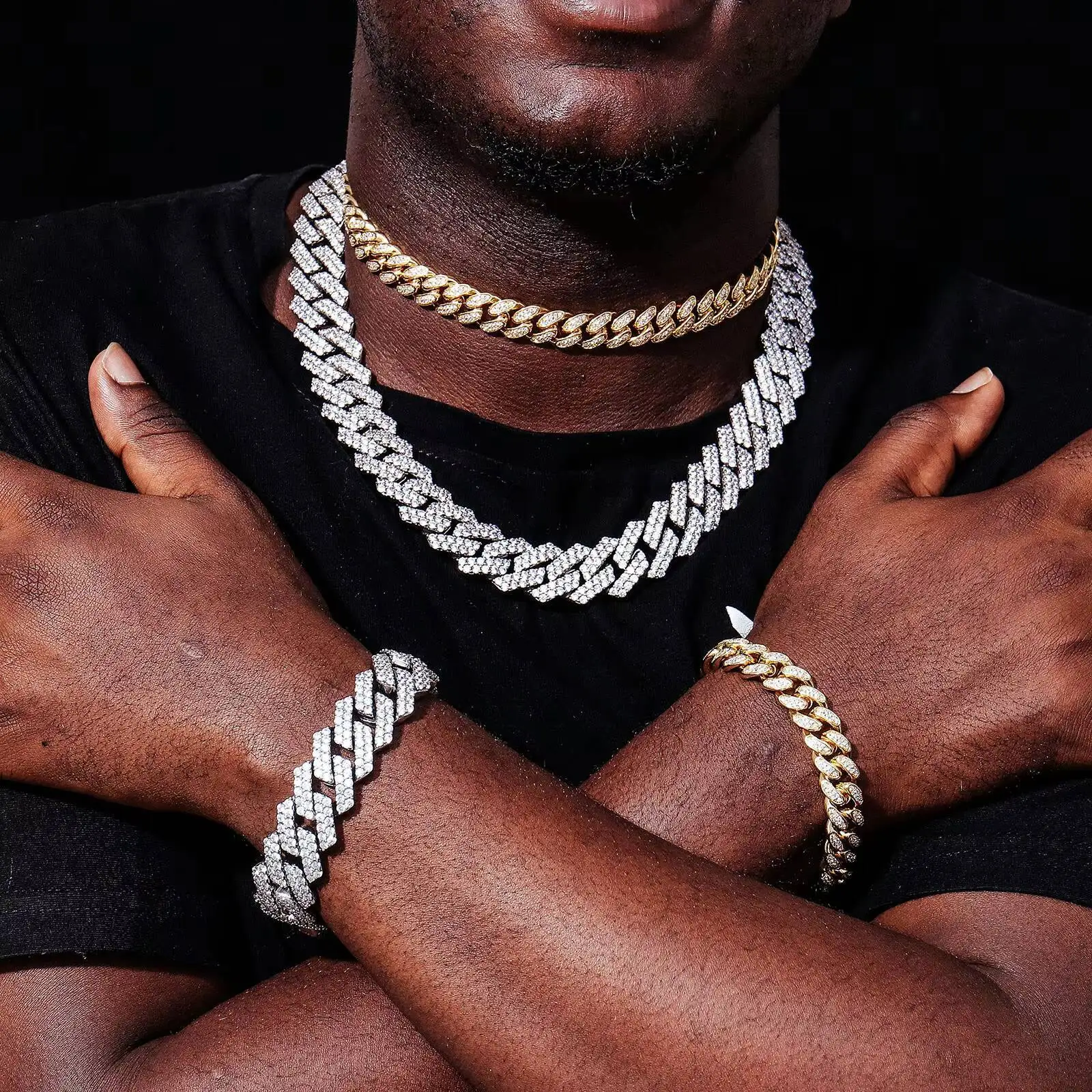 12 مللي متر مويسانيتي كوبي ربط سلسلة 16'-24' الجليد خارج الماس الهيب هوب الرجال 925 قلادة فضية #6